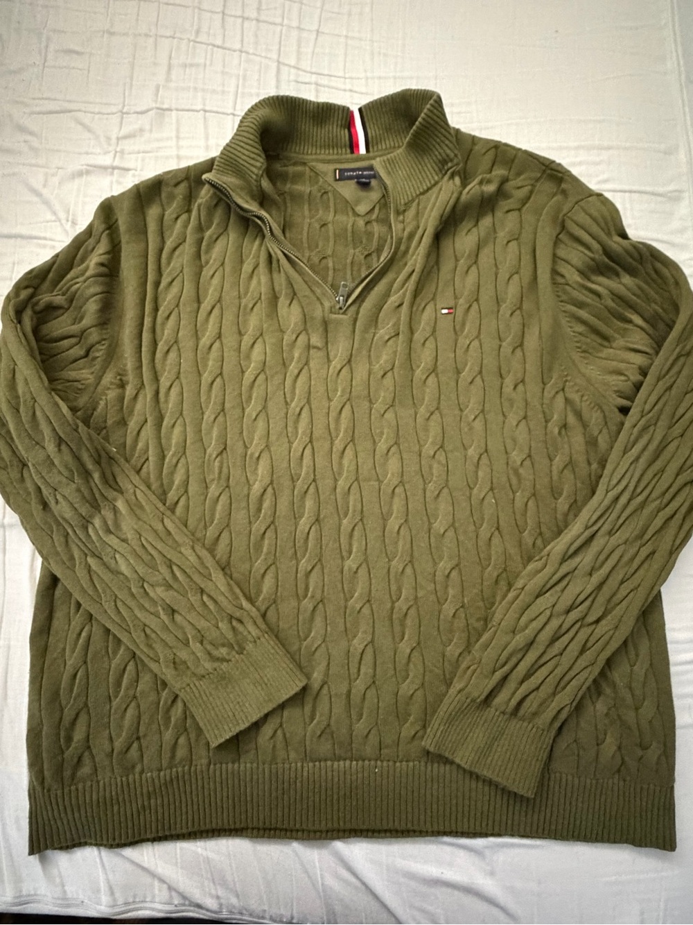 Tommy Hilfiger Olive Cable-Knit Quarter-Zip Sweater - Men's